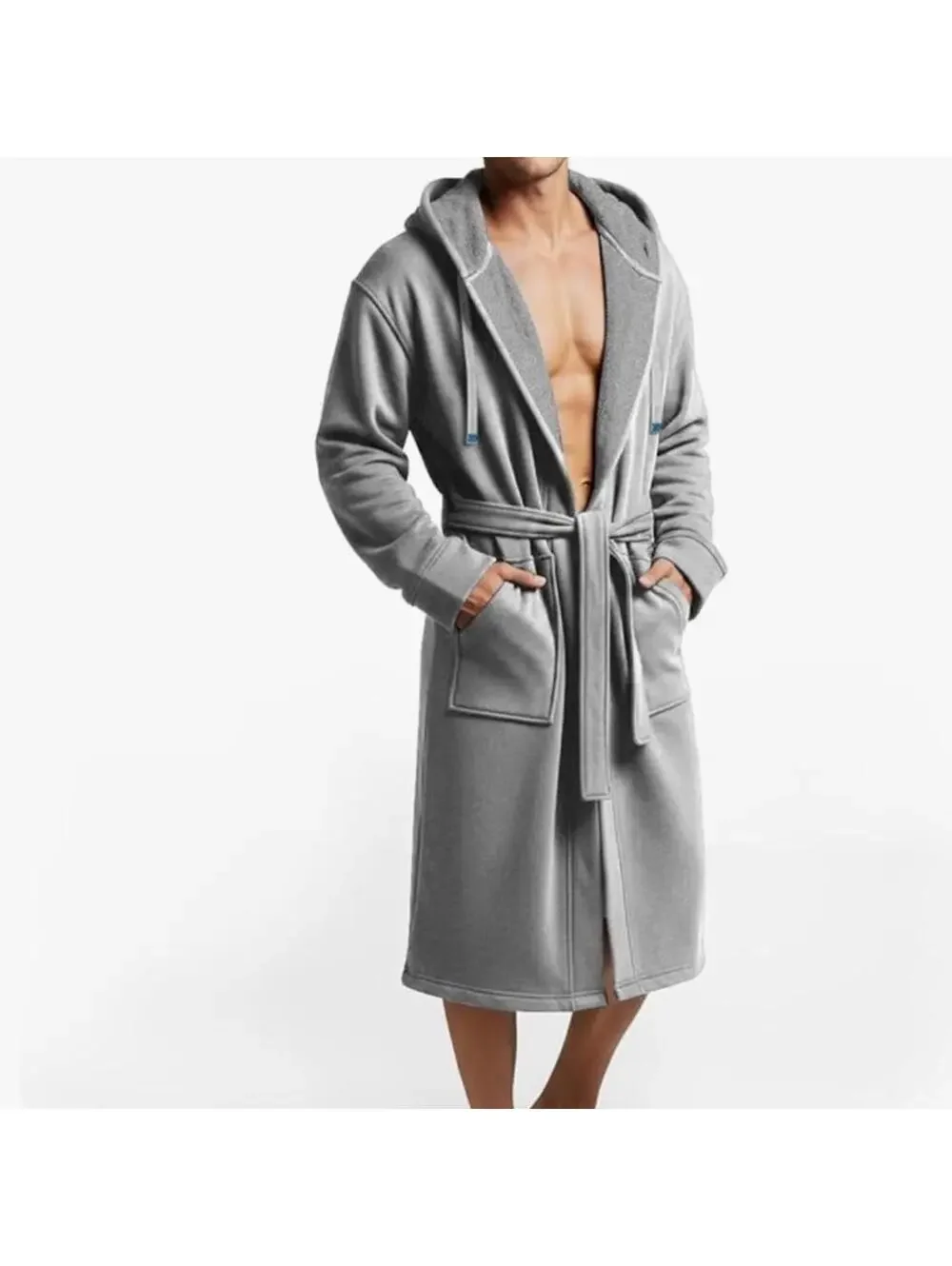 DudeRobe Men's Robe  L / XL– Hooded TERRY Bath Robe for Men with Pockets Grey